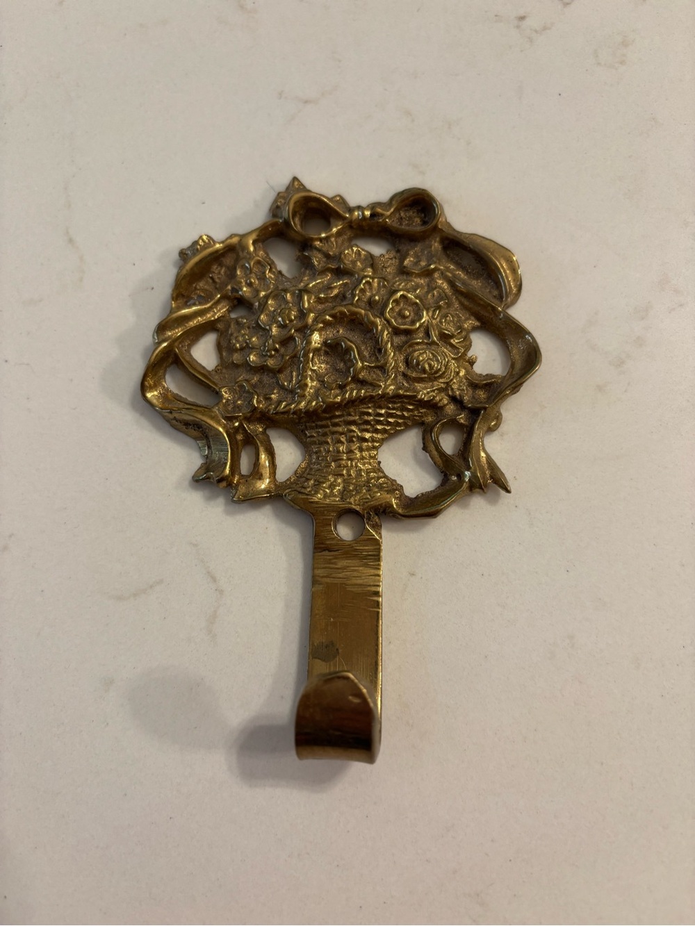 Ornate Floral Basket Brass Wall Hook